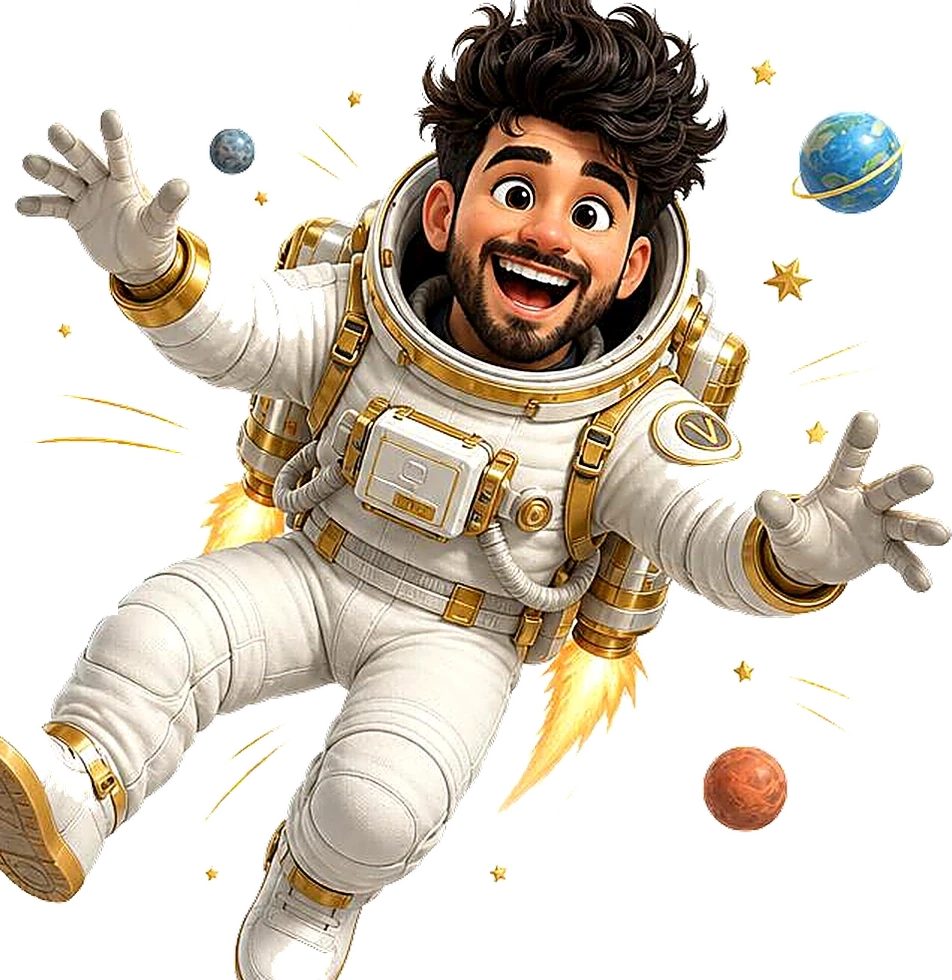 Personaje de Campañín flotando en el espacio