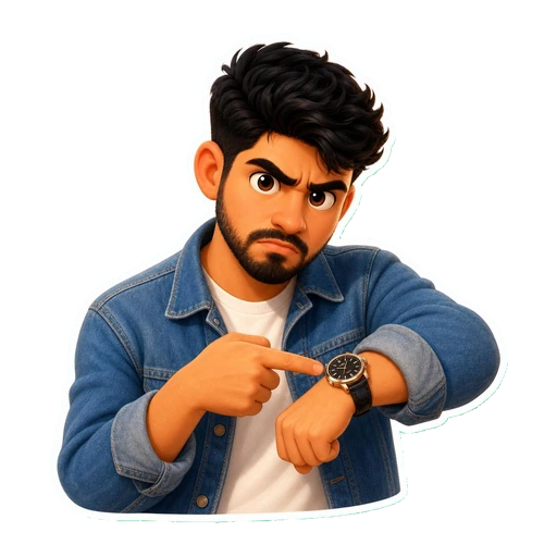 Personaje señalando su reloj