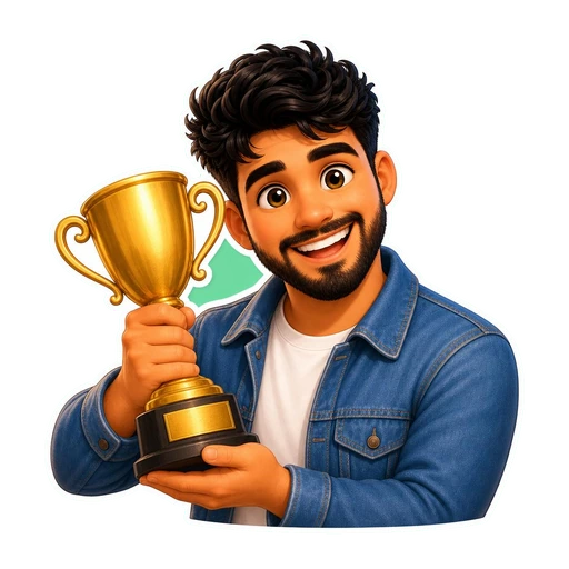 Personaje sosteniendo un trofeo